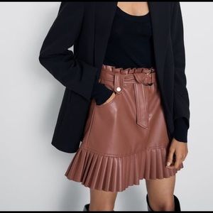 Zara Pleated Faux Leather Skirt